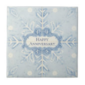 Snowflake pattern blue & white holiday custom name tegeltje (Voorkant)