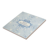 Snowflake pattern blue & white holiday custom name tegeltje (Zijkant)