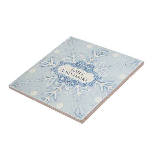 Snowflake pattern blue & white holiday custom name tegeltje (Zijkant)