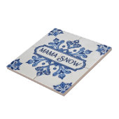 Snowflake pattern blue & white holiday custom name tegeltje (Zijkant)