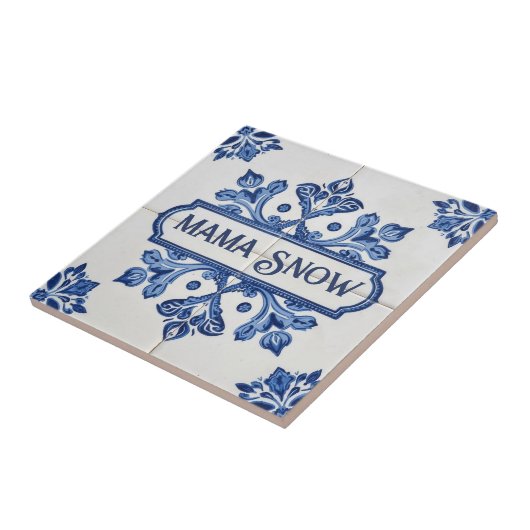 Snowflake pattern blue & white holiday custom name tegeltje (Zijkant)