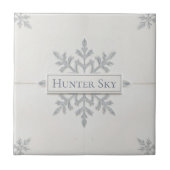 Snowflake pattern blue & white holiday custom name tegeltje (Voorkant)