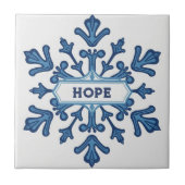 Snowflake pattern blue & white holiday custom name tegeltje (Voorkant)