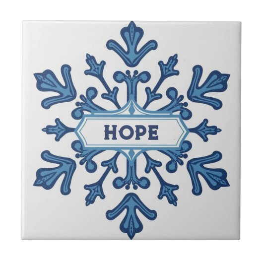 Snowflake pattern blue & white holiday custom name tegeltje (Voorkant)