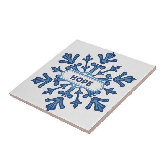 Snowflake pattern blue & white holiday custom name tegeltje (Zijkant)