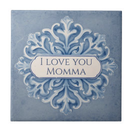 Snowflake pattern blue & white holiday custom name tegeltje
