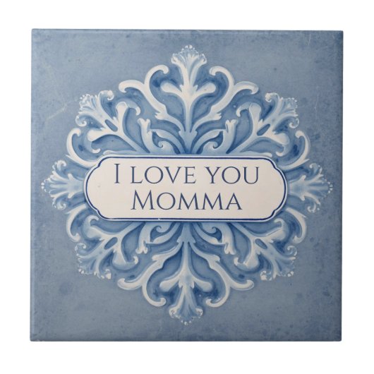 Snowflake pattern blue & white holiday custom name tegeltje (Voorkant)