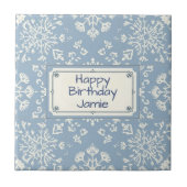Snowflake pattern blue & white holiday custom name tegeltje (Voorkant)