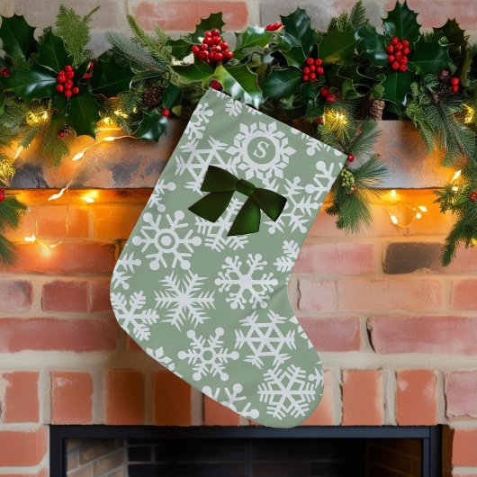 Snowflake Pattern Bow Schattige Sage Green Monogra Kleine Kerstsok