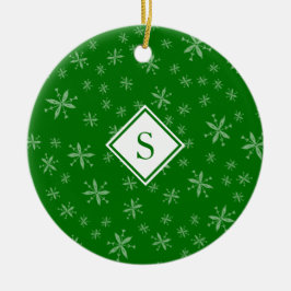 Snowflake Pattern Monogrammed Green Kerstmis Keramisch Ornament