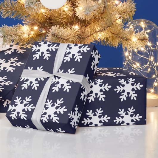 Snowflake Pattern Navy Blue Holiday Cadeaupapier (Feestdagen)