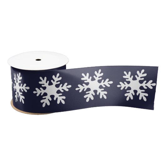 Snowflake Pattern Navy Blue Holiday Satijnen Lint (Spoel)