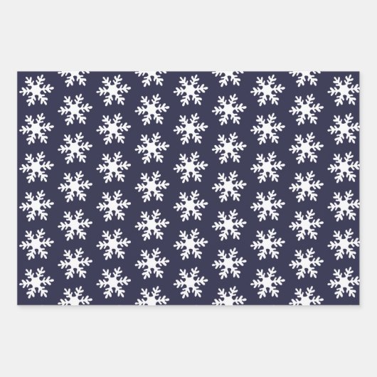 Snowflake Pattern Navy Blue White Holiday Inpakpapier Vel (Voorkant 2)