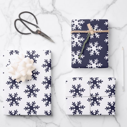 Snowflake Pattern Navy Blue White Holiday Inpakpapier Vel (Voorkant)