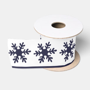 Snowflake Pattern Navy Blue White Holiday Satijnen Lint