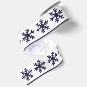 Snowflake Pattern Navy Blue White Holiday Satijnen Lint (Achterkant)