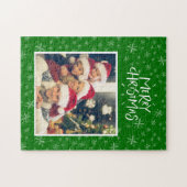 Snowflake Pattern on Green Merry-kerstfoto Legpuzzel (Horizontaal)