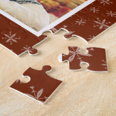 Snowflake Pattern on Red Merry Kerstfoto Jig Legpuzzel (Zijkant)