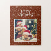 Snowflake Pattern on Red Merry Kerstfoto Jig Legpuzzel (Verticaal)