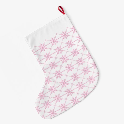 Snowflake Pattern Pastel Pink Grote Kerstsok (Achterkant (Hangend))