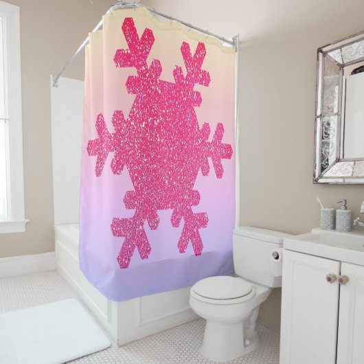 Snowflake Pattern PInk Paars Glitter Cute Girly Douchegordijn (In situ)