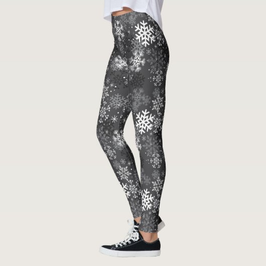 Snowflake Pattern Print Leggings, grijs Leggings (Links)