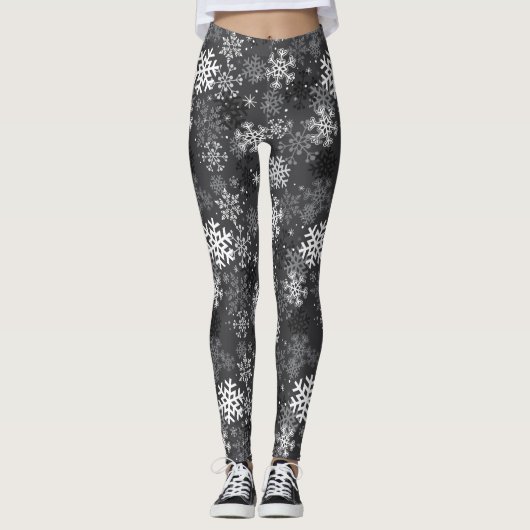 Snowflake Pattern Print Leggings, grijs Leggings (Voorkant)