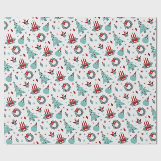 Snowflake Pattern Red Santa Kerstmis Cadeaupapier (Vlak)