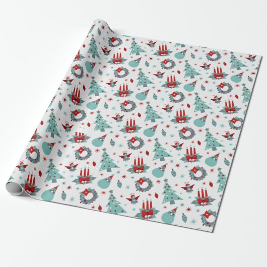 Snowflake Pattern Red Santa Kerstmis Cadeaupapier (Uitgerold)