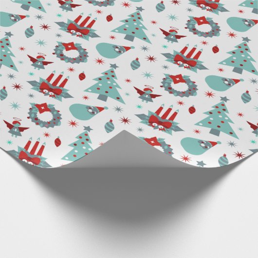 Snowflake Pattern Red Santa Kerstmis Cadeaupapier (Hoek)