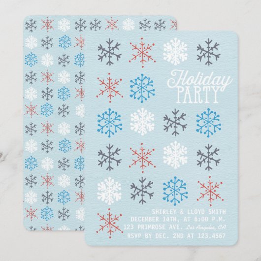 Snowflake Pattern Winter Blue Holiday Party nodigt Kaart (Voorkant / Achterkant)