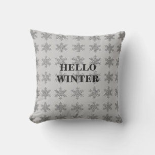 Snowflake Patterns Wintertypografie Sparkle Grey Buitenkussen