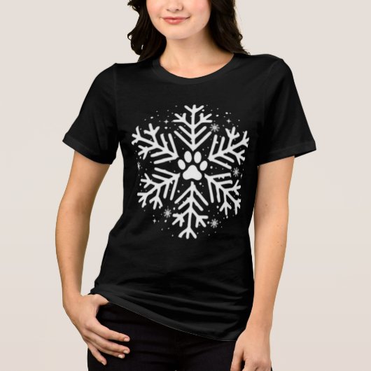 Snowflake Paw Print Dog Cat Pet Lover Christmas  Tri-Blend Shirt (Voorkant)