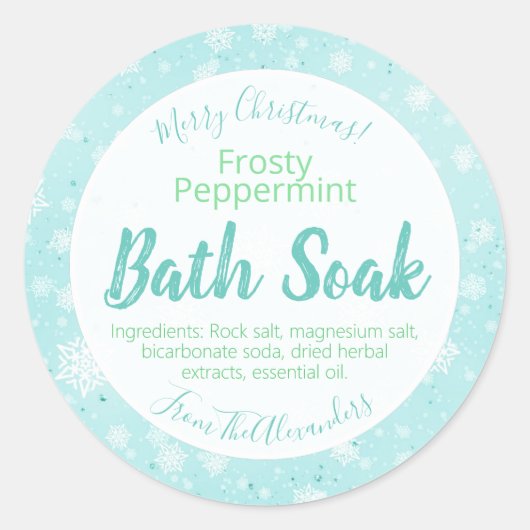 Snowflake Peppermint Bath Bomb Salt Soak Label (Voorkant)