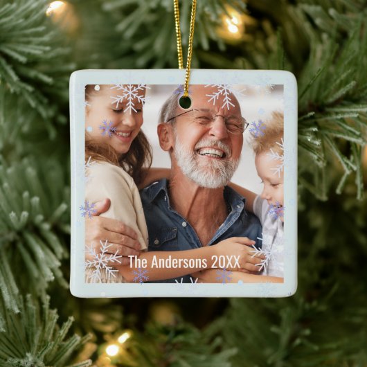 Snowflake Personalized Grandparents Family Photo Keramisch Ornament (Boom)