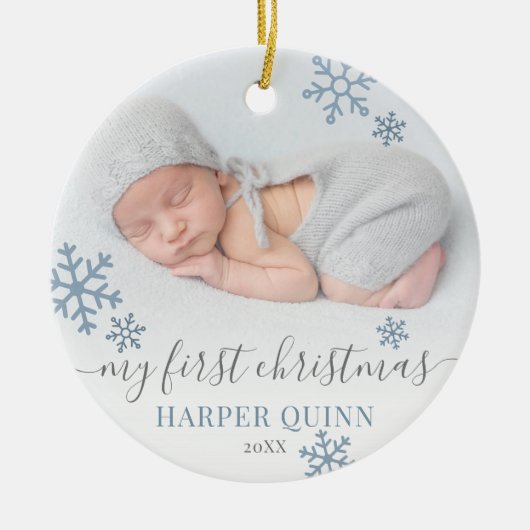 Snowflake Photo Boy Baby Mijn eerste kerst Keramisch Ornament (Voorkant)