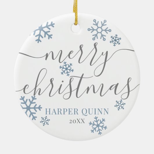 Snowflake Photo Boy Baby Mijn eerste kerst Keramisch Ornament (Achterkant)