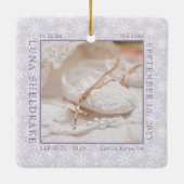Snowflake Photo Lijst Baby Birth Stats Lavender Keramisch Ornament (Achterkant)