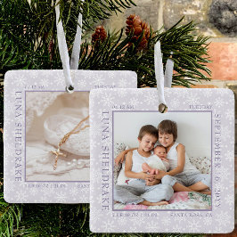 Snowflake Photo Lijst Baby Birth Stats Lavender Keramisch Ornament