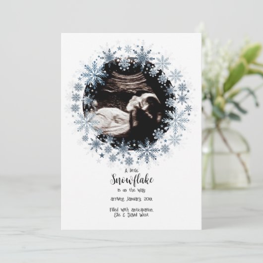 Snowflake Photo zwangerschapsaankondiging Aankondiging (Staand voorkant)