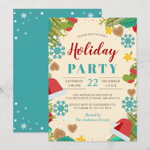 Snowflake Pine Tree Blauwgroen Blue Holiday Party Kaart