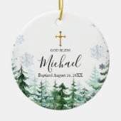 Snowflake Pine Tree Forest Baptisme God Bless Keramisch Ornament (Voorkant)