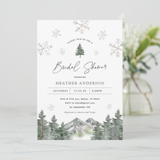 Snowflake Pine Winter Bridal Shower Kaart (Staand voorkant)