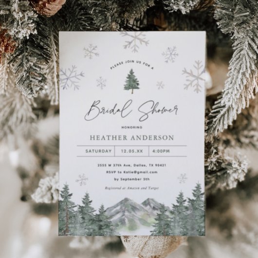 Snowflake Pine Winter Bridal Shower Kaart