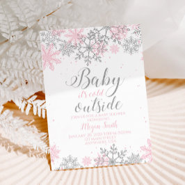Snowflake Pink and Silver Glitter Baby Shower Kaart