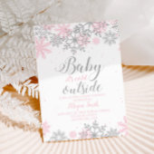 Snowflake Pink and Silver Glitter Baby Shower Kaart