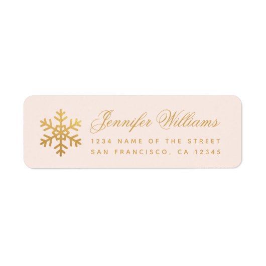 Snowflake Pink & Faux Gold Elegant Winter Holidays Etiket (Voorkant)