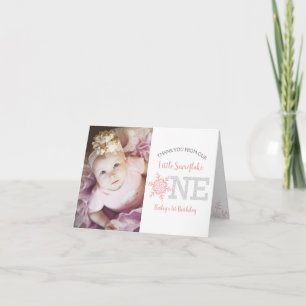 Snowflake Pink Glitter 1st Birthday Girl Dank je Bedankkaart
