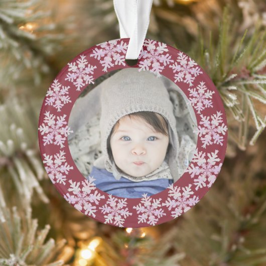 Snowflake Pink Opal 2 Sided Foto grootouders Ornament (Boom)