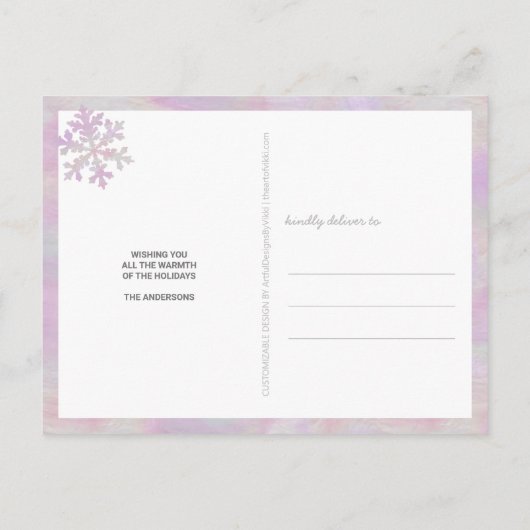 Snowflake Pink Opal 3 Photo Merry Kerstmis Briefkaart (Achterkant)